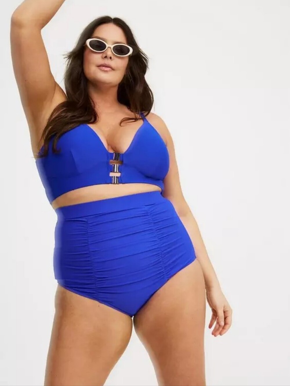Blue High-Waist Ruched Bikini Set